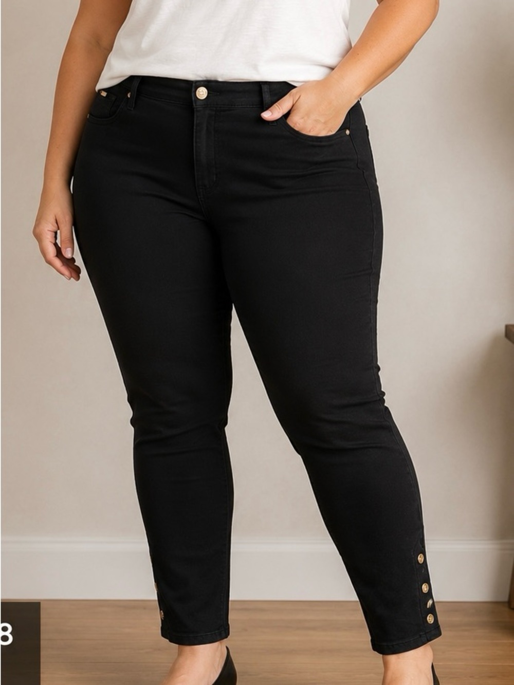Nine West Black Jeans Size 18W Skinny Gold Tone Ankle-Buttons